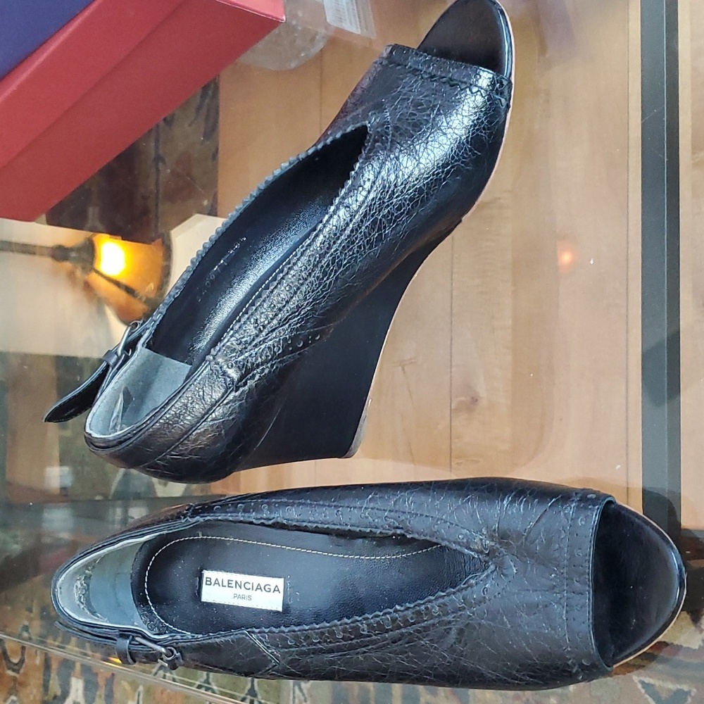 Balenciaga black leather wedge